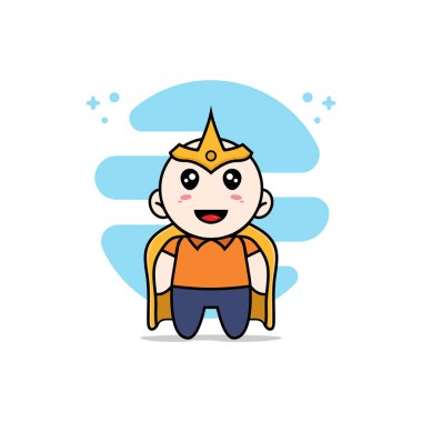 Süper kahraman kostümü giyen sevimli kurye karakter. Maskot tasarımı konsepti