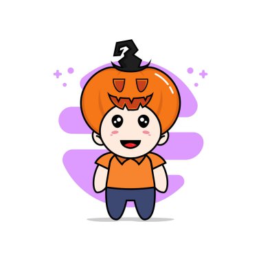 Cadılar bayramı balkabağı kostümü giyen sevimli kurye karakter. Maskot tasarımı konsepti