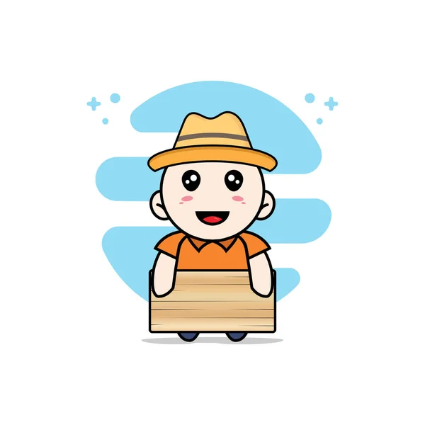 Cute Courier Character Holding Wooden Board Mascot Design Concept — Stock Vector