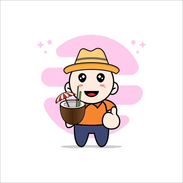 Cute Courier Character Holding Coconut Ice Mascot Design Concept — Stock Vector