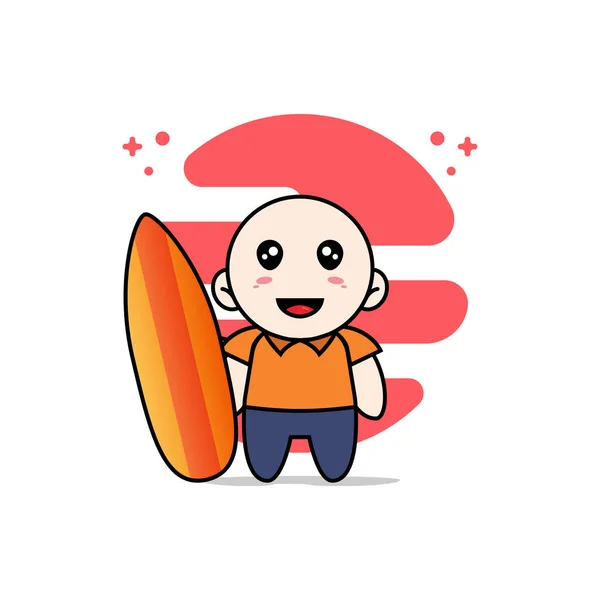 Mignon Personnage Courrier Tenant Une Planche Surf Concept Mascotte — Image vectorielle