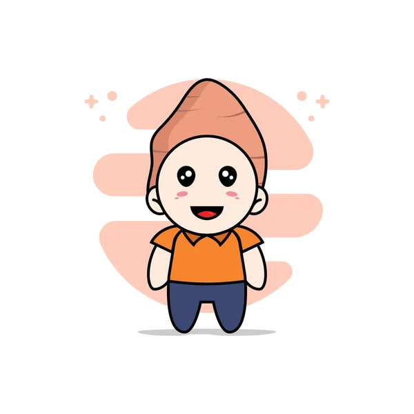 山芋の衣装を着たかわいい宅配便のキャラクター マスコットのデザインコンセプト — ストックベクタ