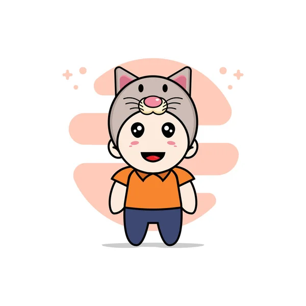 Cute Courier Character Wearing Cat Costume Mascot Design Concept — Stock Vector