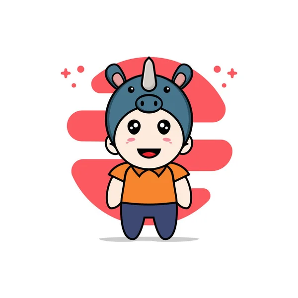 Cute Courier Character Wearing Rhino Costume Mascot Design Concept — Stock Vector