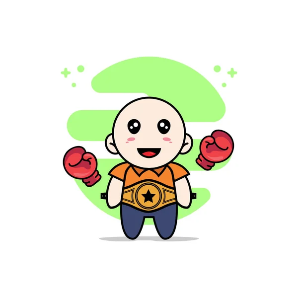 Lindo Personaje Mensajero Con Guantes Boxeo Cinturón Campeón Concepto Diseño — Vector de stock