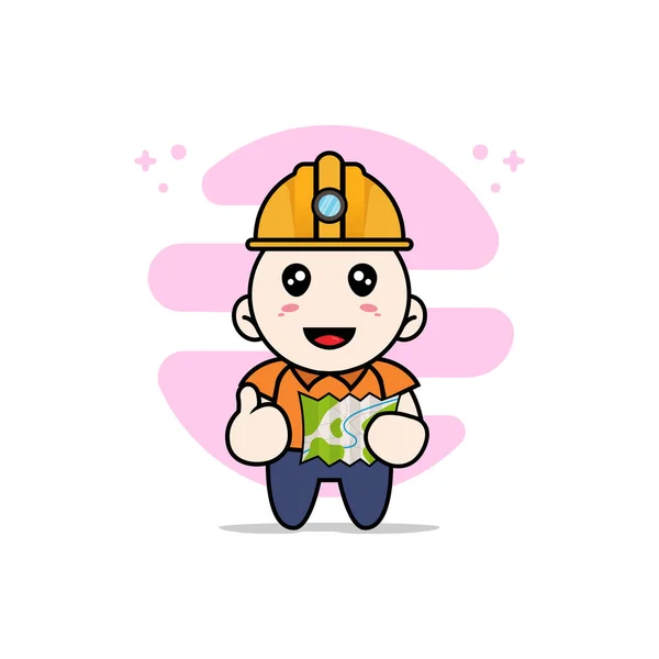 Cute Courier Character Wearing Construction Worker Costumes Mascot Design Concept — Stock Vector