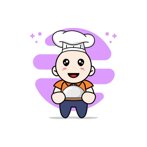 Cute Courier Character Wearing Chef Costume Mascot Design Concept — Stock Vector