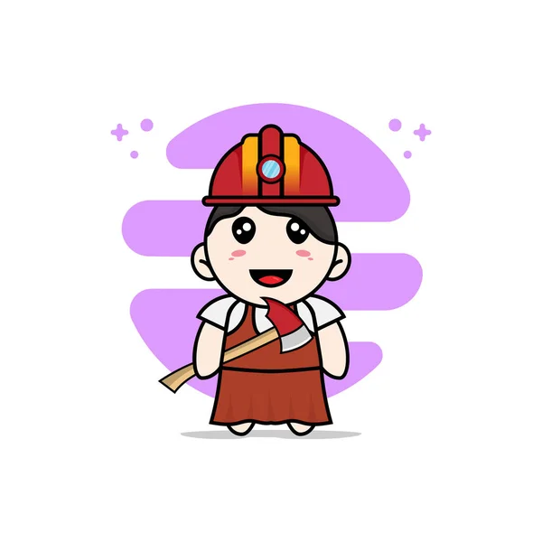 Lindo Personaje Chica Con Traje Mineros Concepto Diseño Mascotas — Vector de stock