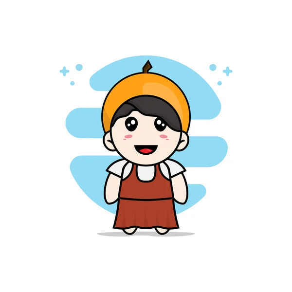 Cute Girl Character Wearing Orange Costume Mascot Design Concept — Stock Vector