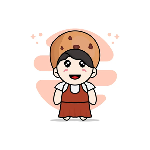 Cute Girl Character Wearing Cookies Costume Mascot Design Concept — Stock Vector