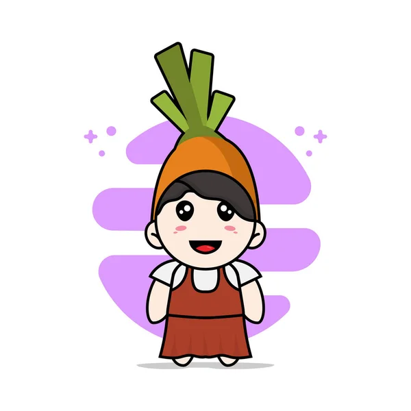 可爱的女孩角色穿着胡萝卜服装 吉祥物设计理念 — 图库矢量图片