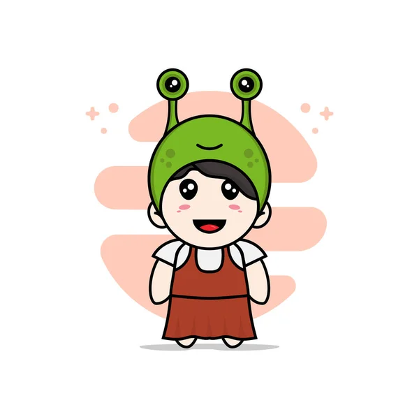 Mignon Personnage Fille Portant Costume Grenouille Concept Mascotte — Image vectorielle