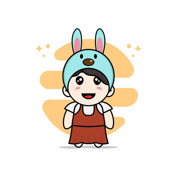 Mignon Personnage Fille Portant Costume Lapin Concept Mascotte — Image vectorielle