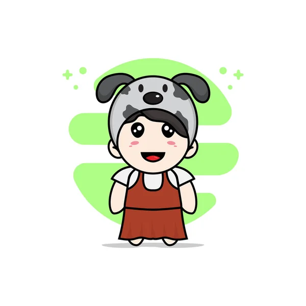 Mignon Personnage Fille Portant Costume Chien Concept Mascotte — Image vectorielle