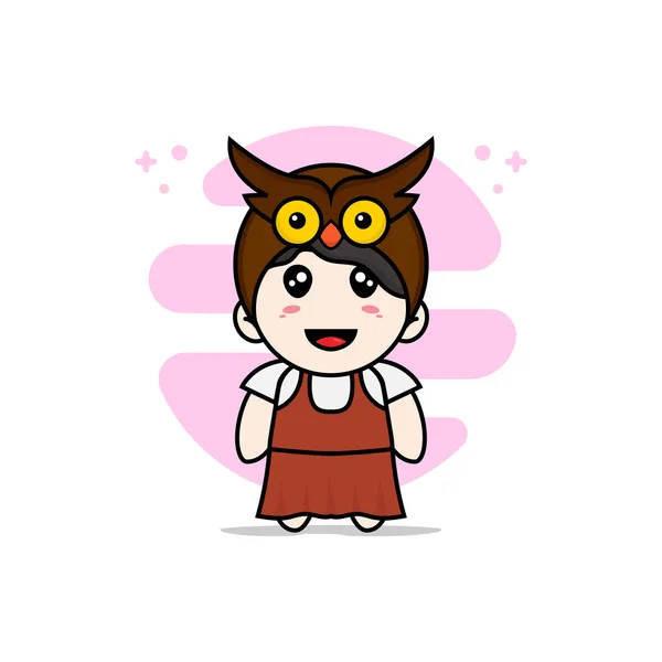 Mignon Personnage Fille Portant Costume Hibou Concept Mascotte — Image vectorielle