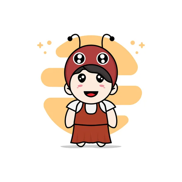 Cute Girl Character Wearing Dragonfly Costume Mascot Design Concept — Stock Vector