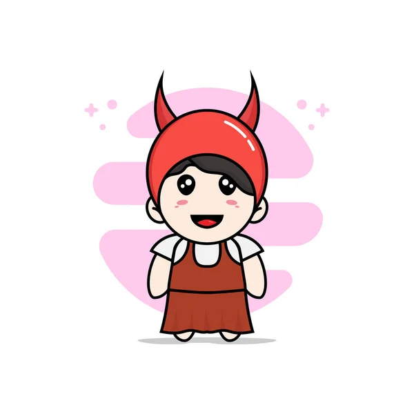 Cute Girl Character Wearing Devil Costume Mascot Design Concept — Stock Vector