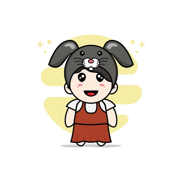Cute Girl Character Wearing Rabbit Costume Mascot Design Concept — Stock Vector