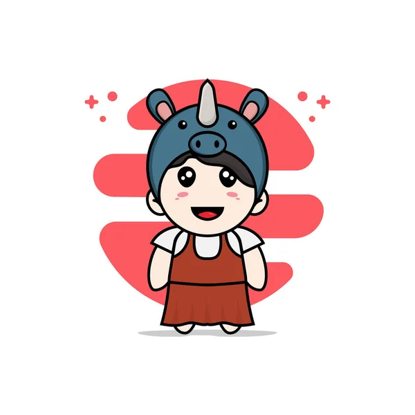 Cute Girl Character Wearing Rhino Costume Mascot Design Concept — Stock Vector