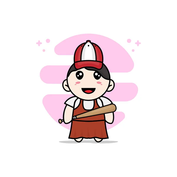 Conception Personnage Fille Mignonne Portant Costume Baseball Concept Mascotte — Image vectorielle