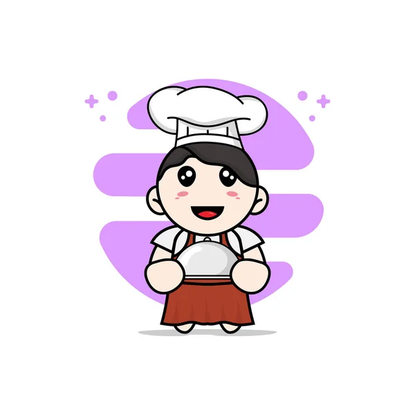 Mignon Personnage Fille Portant Costume Chef Concept Mascotte — Image vectorielle