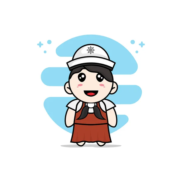 Cute Girl Character Wearing Sailor Costume Mascot Design Concept — Stock Vector