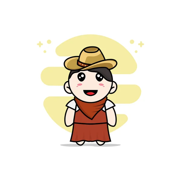 Lindo Personaje Chica Con Traje Vaquero Concepto Diseño Mascotas — Vector de stock