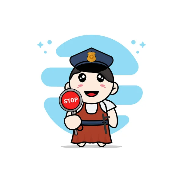 Personagem Menina Bonito Vestindo Traje Polícia Conceito Design Mascote — Vetor de Stock