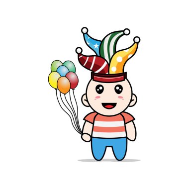 Doğum günü kostümü giyen sevimli çocuk. Maskot tasarımı konsepti