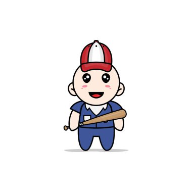 Beyzbol kostümü giyen yakışıklı erkek karakter tasarımı. Maskot tasarımı konsepti