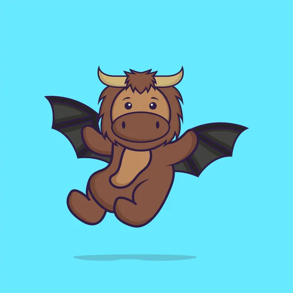 Cute Bull Flying Wings Animal Cartoon Concept Isolated Can Used — Archivo Imágenes Vectoriales