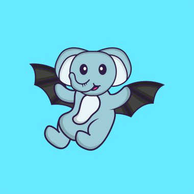 Cute elephant is flying with wings. Animal cartoon concept isolated. Can used for t-shirt, greeting card, invitation card or mascot.