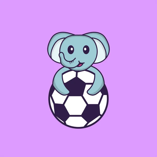 Cute Elephant Playing Soccer Animal Cartoon Concept Isolated Can Used — Vector de stock