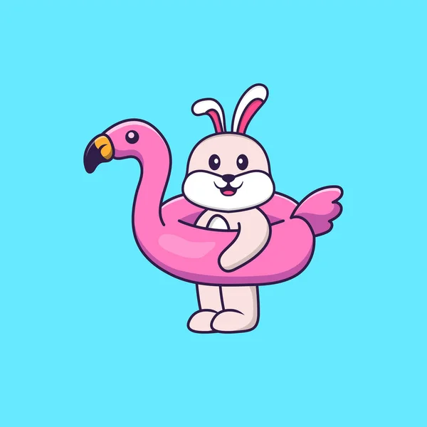Coelho Bonito Com Bóia Flamingo Animal Desenho Animado Conceito Isolado — Vetor de Stock