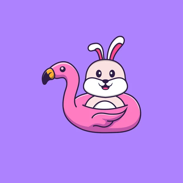 Coelho Bonito Com Bóia Flamingo Animal Desenho Animado Conceito Isolado — Vetor de Stock