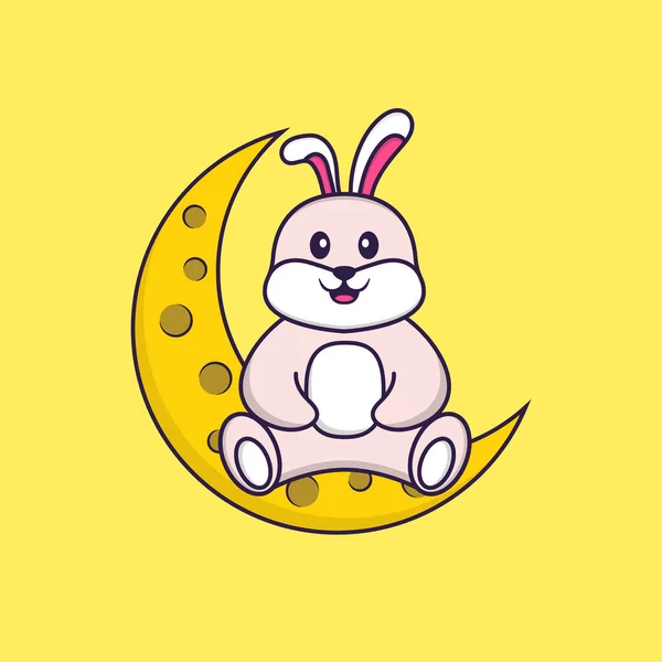 Aranyos Nyúl Holdon Állati Rajzfilm Koncepció Elkülönítve Használható Póló Üdvözlőlap — Stock Vector