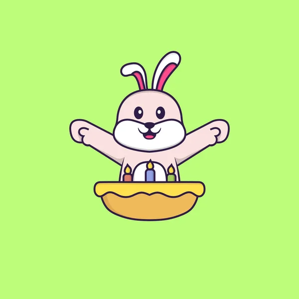 Cute Rabbit Birthday Cake Animal Cartoon Concept Isolated Can Used — Vector de stock