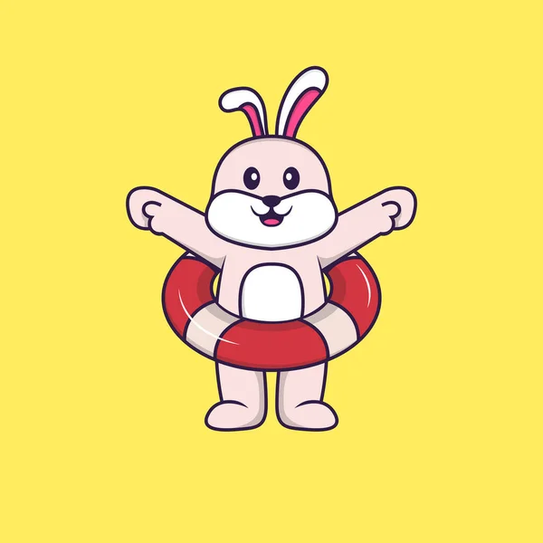 Cute Rabbit Using Float Animal Cartoon Concept Isolated Can Used — Stok Vektör