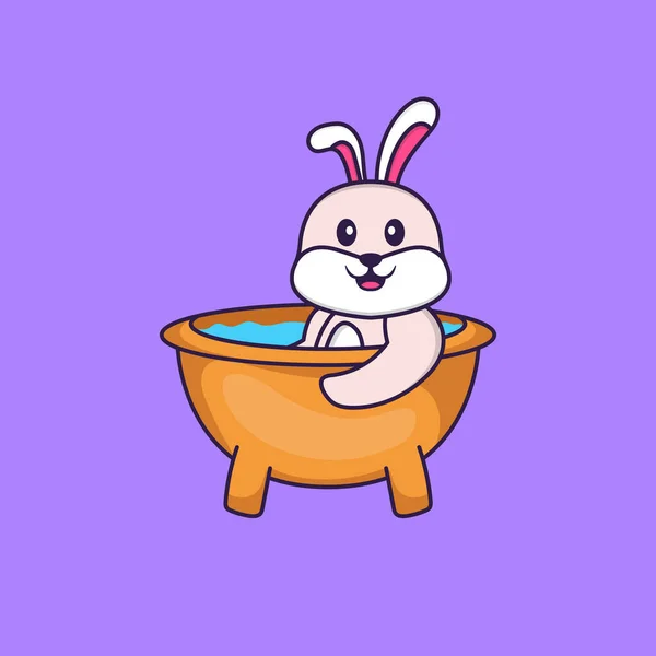 Lindo Conejo Tomando Baño Bañera Animal Concepto Dibujos Animados Aislado — Vector de stock