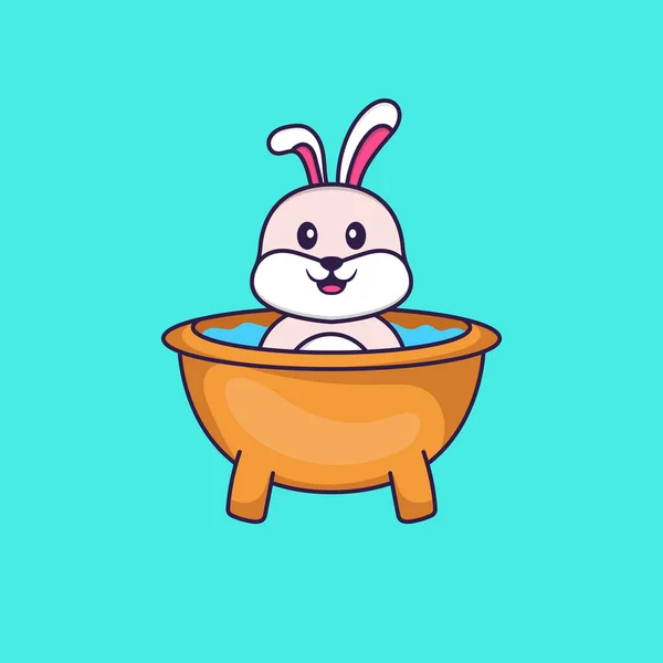 Lindo Conejo Tomando Baño Bañera Animal Concepto Dibujos Animados Aislado — Vector de stock