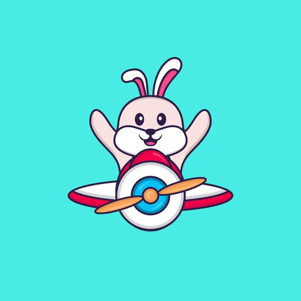 Lindo Conejo Volando Avión Animal Concepto Dibujos Animados Aislado Puede — Vector de stock