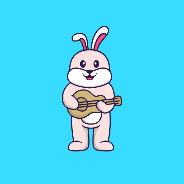 Lindo Conejo Tocando Guitarra Animal Concepto Dibujos Animados Aislado Puede — Vector de stock