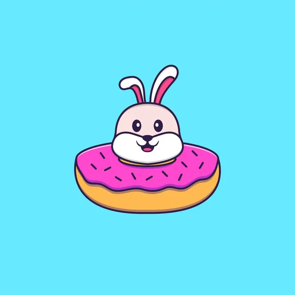 Schattig Konijn Met Een Donut Zijn Nek Dierenspotconcept Geïsoleerd Kan — Stockvector