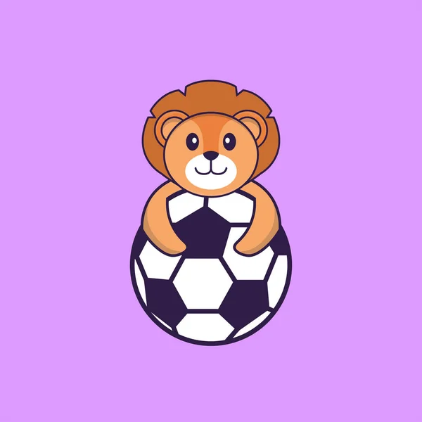 Lindo León Jugando Fútbol Animal Concepto Dibujos Animados Aislado Puede — Vector de stock