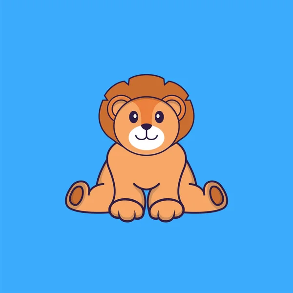 かわいいライオンが座っている 動物の漫画の概念は孤立した Tシャツ グリーティングカード 招待カード マスコットに使用できます — ストックベクタ