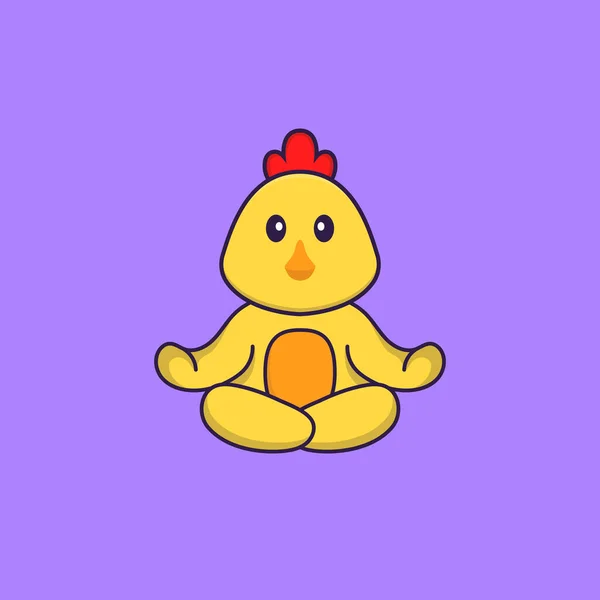 Poulet Mignon Médite Fait Yoga Concept Dessin Animé Animal Isolé — Image vectorielle