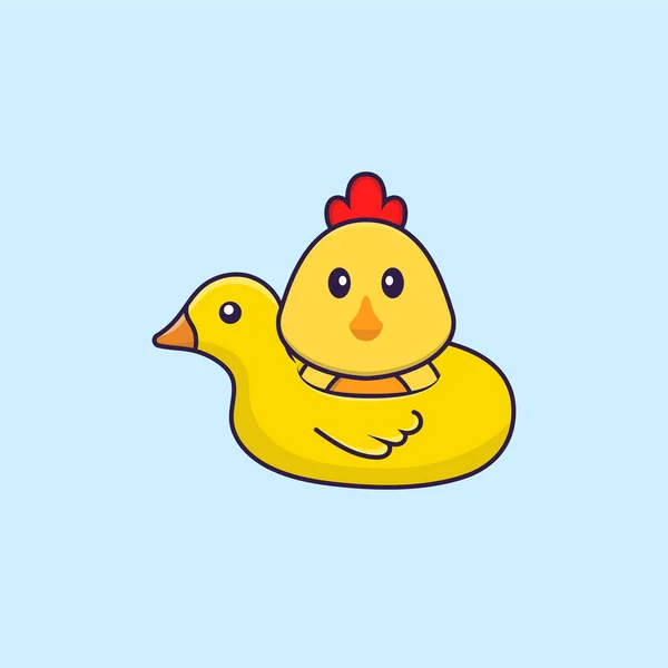 Lindo Pollo Con Boya Pato Animal Concepto Dibujos Animados Aislado — Archivo Imágenes Vectoriales