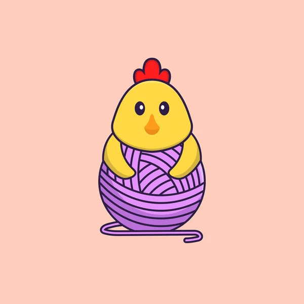 Aranyos Csirke Gyapjúfonallal Játszik Állati Rajzfilm Koncepció Elkülönítve Használható Póló — Stock Vector