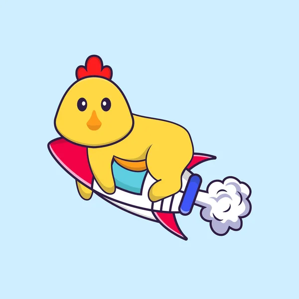 Puiul Drăguţ Zburând Rachetă Conceptul Desene Animate Izolat Poate Folosit — Vector de stoc