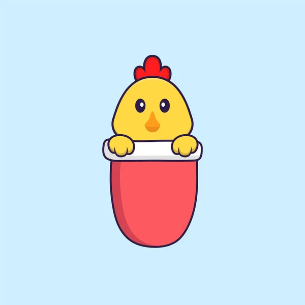 Mignon Poulet Poche Rouge Concept Dessin Animé Animal Isolé Peut — Image vectorielle